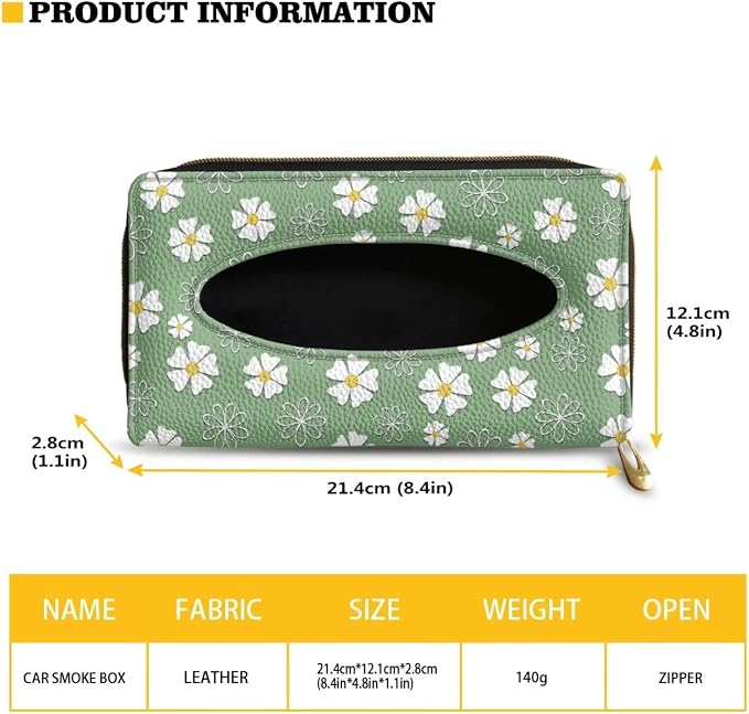 Daisies Backseat Tissue Case Holder Hanging Visor Tissue Holde PU Leather Tissue Box Napkin Holder Green
