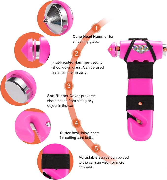 THINKWORK Car Safety Hammer for Teen Girl and Lady's Gifts, 2 Pack Three-in-One Emergency Escape Tool with Window Breaker and Seat Belt Cutter, Safety Emergency Car Escape Tool for Family, Children