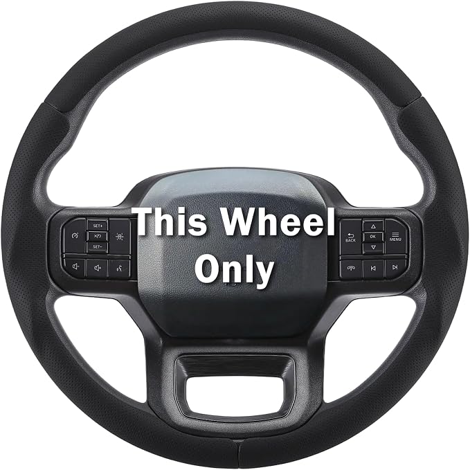 Steering Wheel Cover for Ford F150 2021-2025/ F-150 Lightning 2022-2025/ F250 F350 F450 F550 2023-2025/ Ford Expedition 2022-2024 Steering Wheel Cover Protector Accessories(Perforated Black Leather)