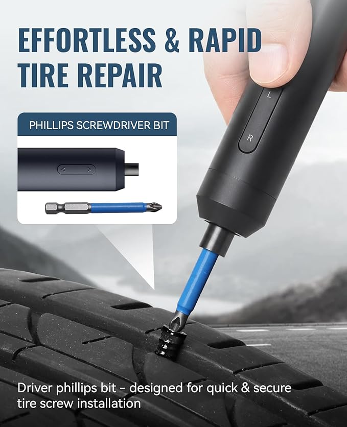 AUTOWN Tire Repair Kit with Tire Plugs Screw Type, Heavy Duty Flat Tire Puncture Repair Nail Kit for Car, Truck, Motorcycle, SUV, ATV, Tractor