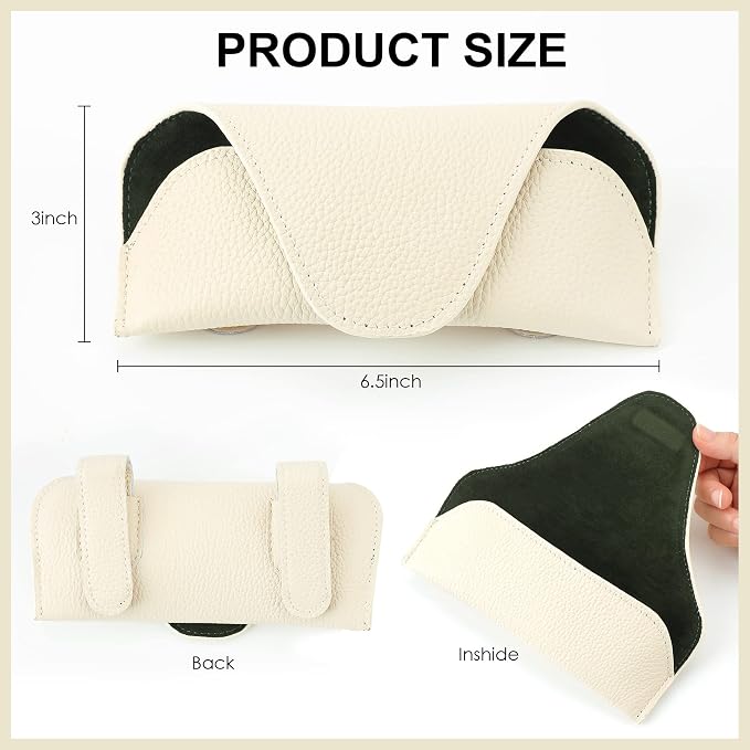 Magnetic Sunglass Holder for Car Visor, Leather Car Glasses Holder | Beige Visor Accessories Eyeglasses Holder Glasses Storage Case