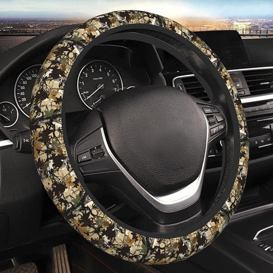 Forest Camo Neoprene Steering Wheel Cover Anti-Slip Elastic Comouflage Tree Hunting Steering Wheel Protective Cover 15in Universal Car Accessories Fit Cars, SUVs, Auto