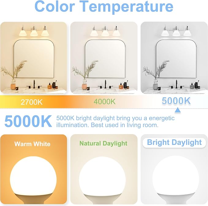 Cotanic 5000K Daylight LED Globe Light Bulbs, E26 Standard Base, 5W(60 Watt Equivalent Incandescent Replacement), 500LM, Non-Dimmable, 12 Pack Bathroom G25 Vanity Light Bulb