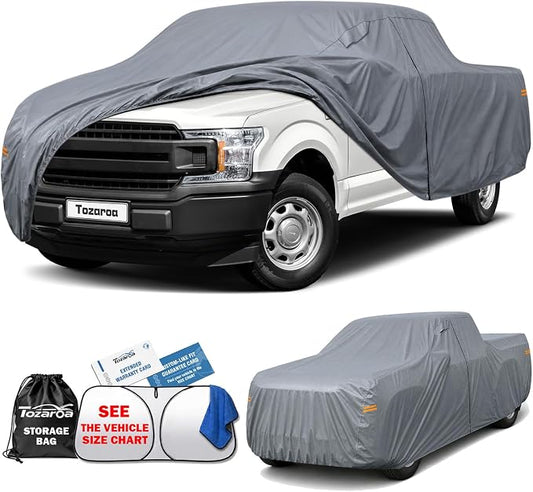 Truck Cover Waterproof All-Weather,Outdoor Full Exterior Pickup Covers(Length 229-242 inch) with Windshield Sun Shade Universal Fit F150 Ram 1500 etc,Size T4 (See SizeChart)