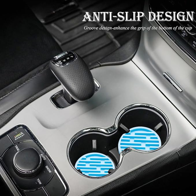 4 Pack Silicone Car Cup Holder Coaster – 2.75 Inch Anti-Slip Drink Coaster, Perfect for Coffee & Beverages – Cute Car Interior Decor for Women & Girls (Blue)