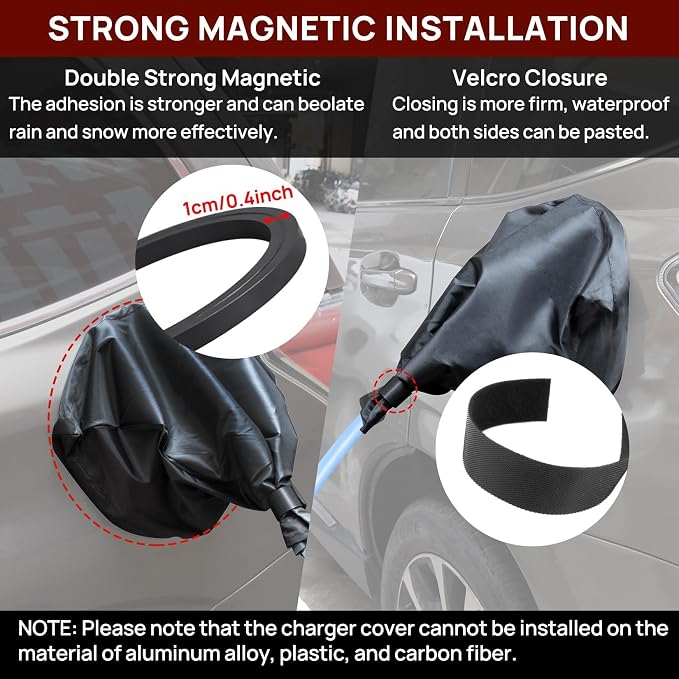 Electric Car Charger Cover, Magnetic Adhesion EV Charger Plug Cover for Most Electric Cars Outdoor Waterproof Sun UV Rain Snow All Weather Protection Electric Car Charging Port Plug Cover (Black)