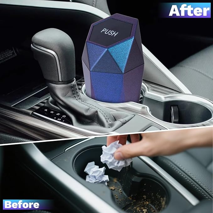 BFXM Car Trash Can, 2 Pack Car Trash Bin with Lid, Car Accessories for Women Interior, Car Garbage Can with Additional 2 ABS Hooks and 60pcs Trash Bags, Suitable for Home, Office, Car Organizer