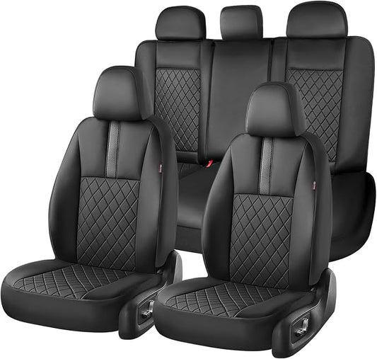Coverado Car Seat Covers Full Set, Automotive Leather Seat Covers for Car，Universal Fit Front Back Seat Cover, Non-Slip Waterproof Breathable Car Seat Protector