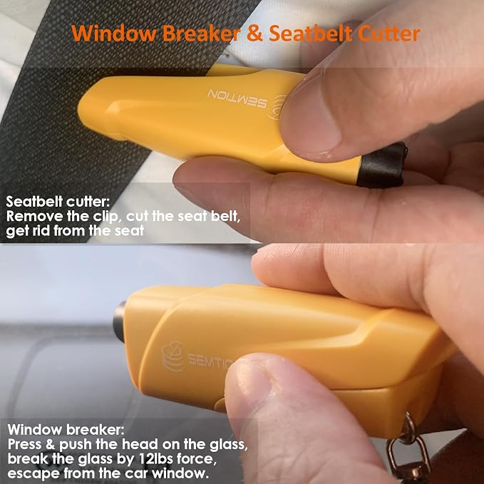Glass Breaker Seatbelt Cutter Keychain Car Escape Tool for Land and Underwater, Pack of 2 (Black-Yellow)