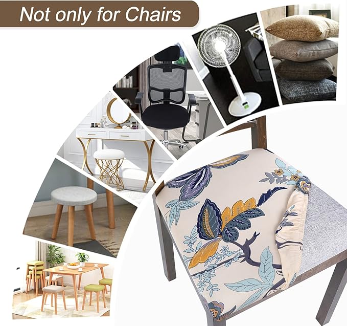 SearchI Seat Covers for Dining Room Chairs Stretch Printed Chair Seat Covers Set of 4, Removable Washable Upholstered Chair Seat Protector Cushion Slipcovers for Kitchen, Office(Flower Pattern)