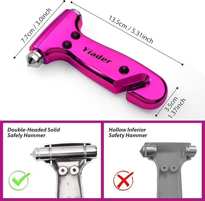 Car Window Breaker Tool, 3-in-1 Emergency Escape Tool with Window Breaker and Seat Belt Cutter, Safety Emergency Car Escape Tool for Car, Electroplating Pink and Electroplating Silver
