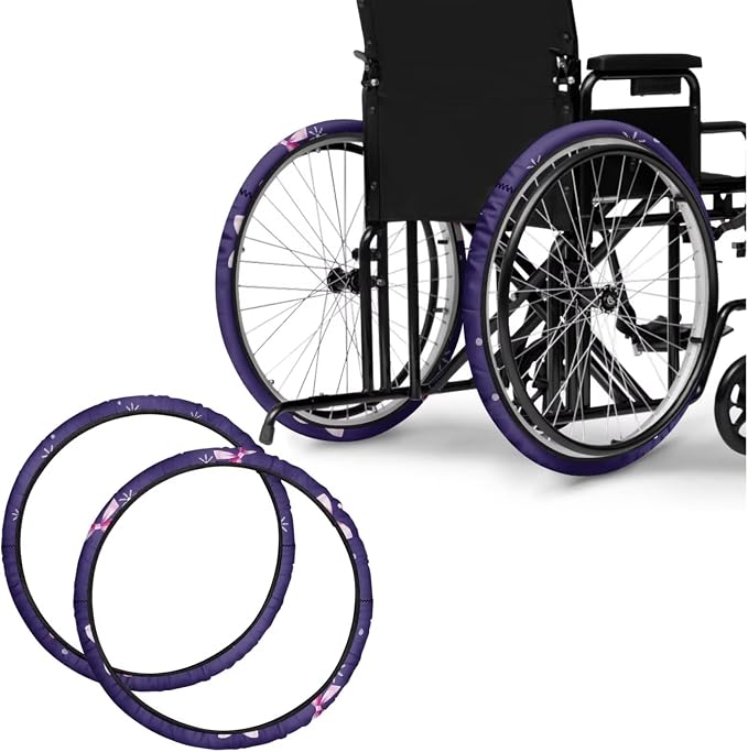 Snowflake Pink Bowknot Wheelchair Wheel Covers Non-Slip Wheelchair Accessories Tyre Covers to Protect Floors Carpets Fits 24" Wheels Set of 2 Pairs Xmas Decor