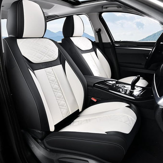 FLORICH Seat Covers, Front Seat Covers 2 PCs, Automotive Seat Cover for Cars, Luxury Leather Universal Seat Cover Accessories Fit for Most Cars SUV Truck Sedans(White)