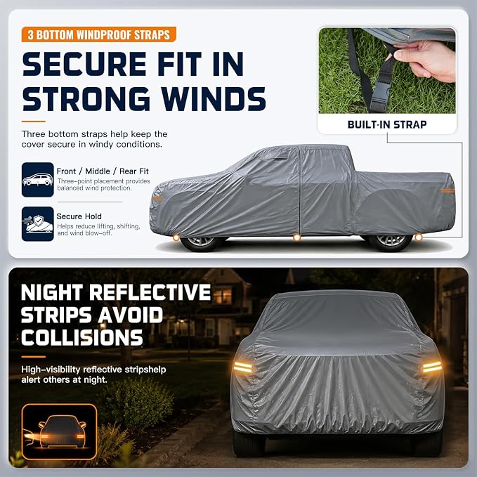Truck Cover Waterproof All-Weather,Outdoor Full Exterior Pickup Covers(Length 251-262 inch) with Windshield Sun Shade Universal Fit RAM 2500, Silverado 1500 2500 etc,Size T7 (See SizeChart)