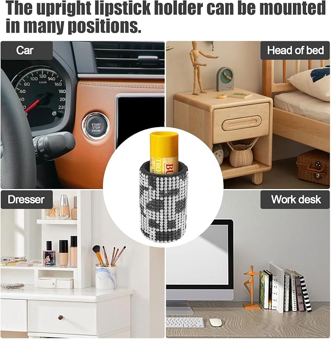 Upright Car Chapstick Holder, Bling Insulating Lip Balm Holder,Rhinestone Car Accessories for Women Interior ,Suitable for Most Vehicles. (Cow)