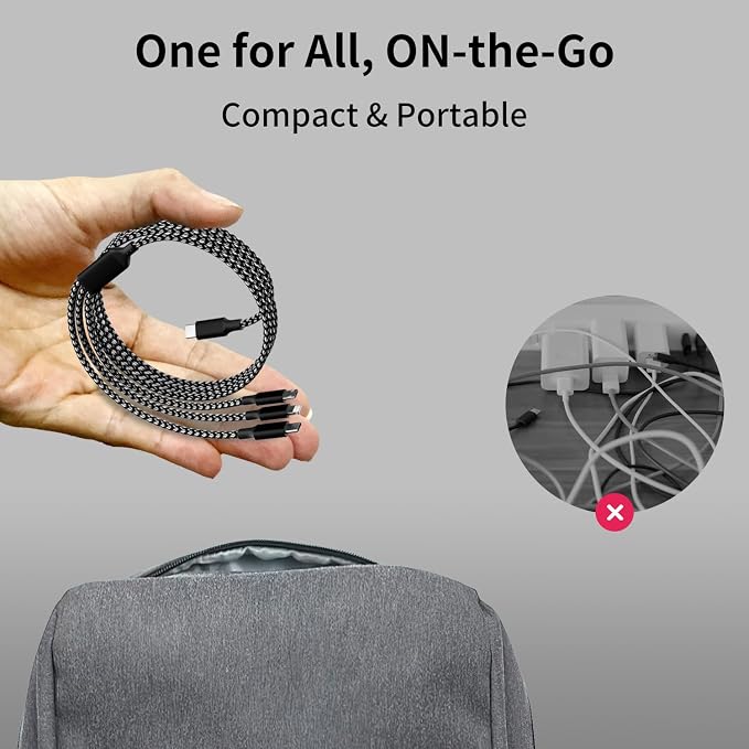 USB C Multi Charging Cable [2Pack 4FT], 3 in 1 Charging Cable Nylon Braided Multiple Charger Cord, Travel Charger with Type-C, Micro USB and IP Port for iPhone 17/16/15 Series/Cell Phones and More