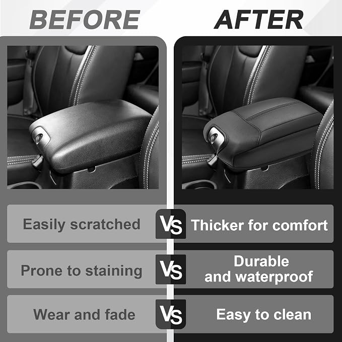 Muslogy Center Console Armrest Cover Fit for Jeep Wrangler JK JKU 2011-2017 Accessories, Comfort Armrest Pad Console Lid Cushion Vegan Leather Regular Thick