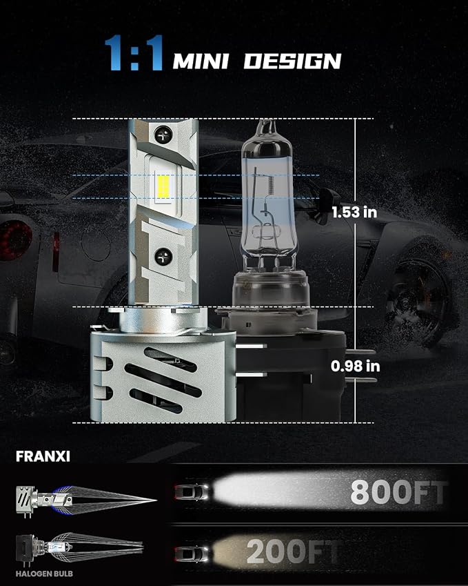 FRANXI H11B LED Bulbs, 60W 16000LM Super Bright Fog Lights, Pack of 2 | 6000K Cool White, 1:1 Design with Cooling Fan, Plug and Play