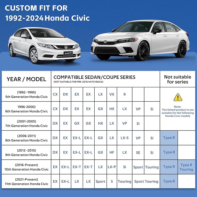 10 Layers Sedan Car Cover Custom Fit for Honda Civic (1991-2026) Waterproof All Weather for Automobiles, Outdoor Full Cover Rain Sun UV Protection.Silver