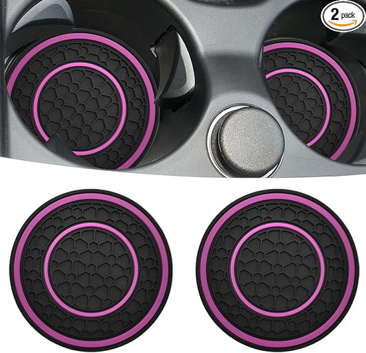 Car Cup Coaster Universal Automotive Waterproof Non-Slip Cup Holders Sift-Proof Spill Holder Car Interior Accessories 2 Pack Black & Purple