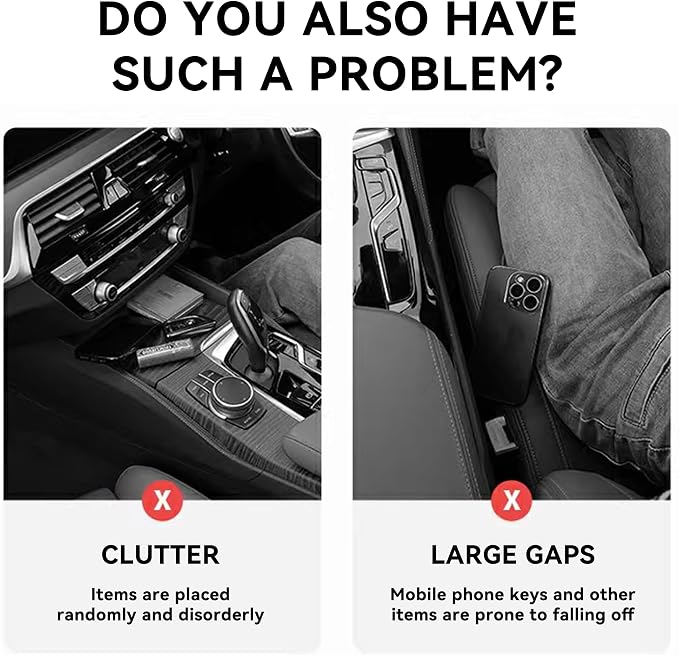 2PCS Car Seat Gap Filler, Automotive Seat Organizer Fill The Gap Between Seat and Console, Universal Car Storage Box Inserts Fill The Gap Between Seat &Console for Coins Wallets Keys (Black)