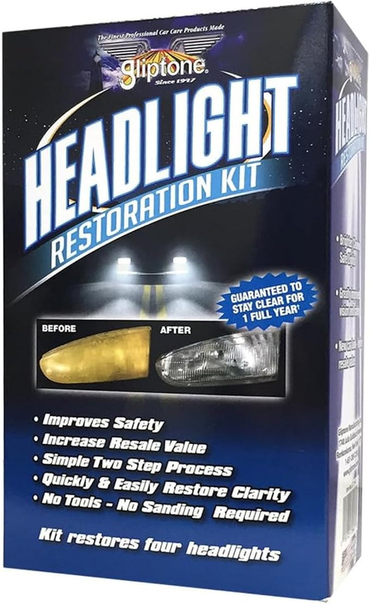 Gliptone Headlight Restoration Kit, Restores 4 Headlights, Guaranteed, Easy 2 Step Process, 7 Piece Kit, No Sanding or Tools Required | Restores Up to 4 Headlights, No Sanding or Tools Required, UV Protection & Clear Poly Coating, Easy 2-Step Process
