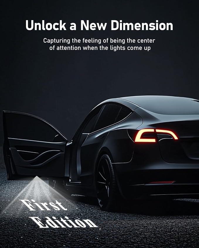 LOWEEY Car Door Lights Logo Projector, Tesla Accessories for Model Y 3 X S | 4K HD Puddle Lights Compatible with Model Y Juniper Model 3 Highland S X, Ultra-Bright No Fade 3D Laser Welcome Light(4 Pack)