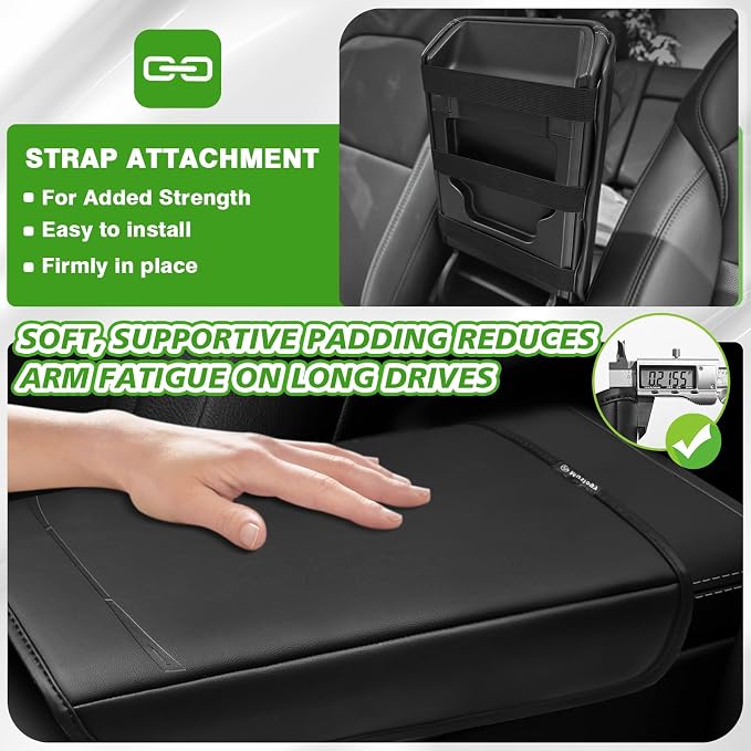 Muslogy Center Console Armrest Cover Fit for Tesla Model Y Juniper 2026 Accessories, Comfort Armrest Pad Console Lid Cushion Vegan Leather Regular Thick (Debossing Black)