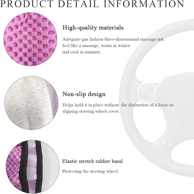 Yourkar Elastic Steering Wheel Cover, 15"×15" Comfy Breathable Stretch Steering Wheel Protector, Ice-Silk Cloth Polyester Steering Wheel Cover for Men Women, Car Accessories (Pink)