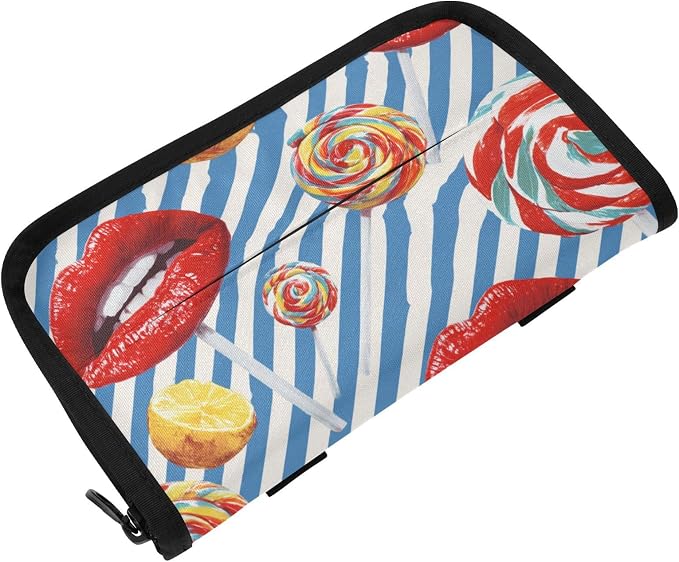 Blue Valentine Lips Lollipops Car Tissue Holder Durable Napkin Holder Hanging Tissue Holders Case Car Tissues Bag for Sun Visor Seat Back Universal Auto