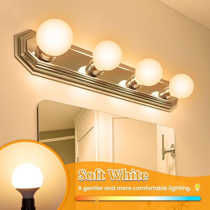 MAXvolador G25 LED Globe Light Bulbs 60W Equivalent, Soft White 3000K Bathroom Vanity Round Bulb, 500LM E26 LED for Makeup Mirror, Non-Dimmable 4 Pack