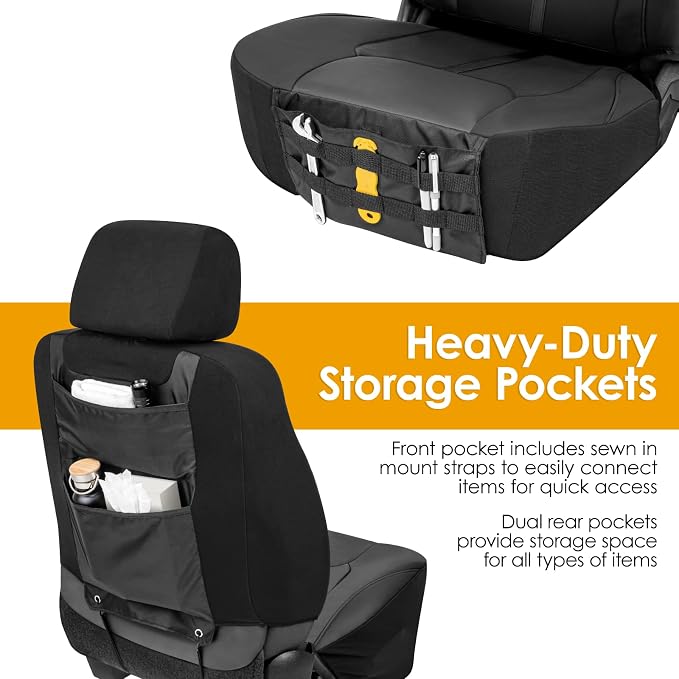 LPI Truck Colton Heavy Duty Truck Seat Covers for Front Seats, Fits Full-Size SUV or Truck, Built-in Molle Style Organizer, Semi-Custom Fit, Faux Leather, 2pcs, Black