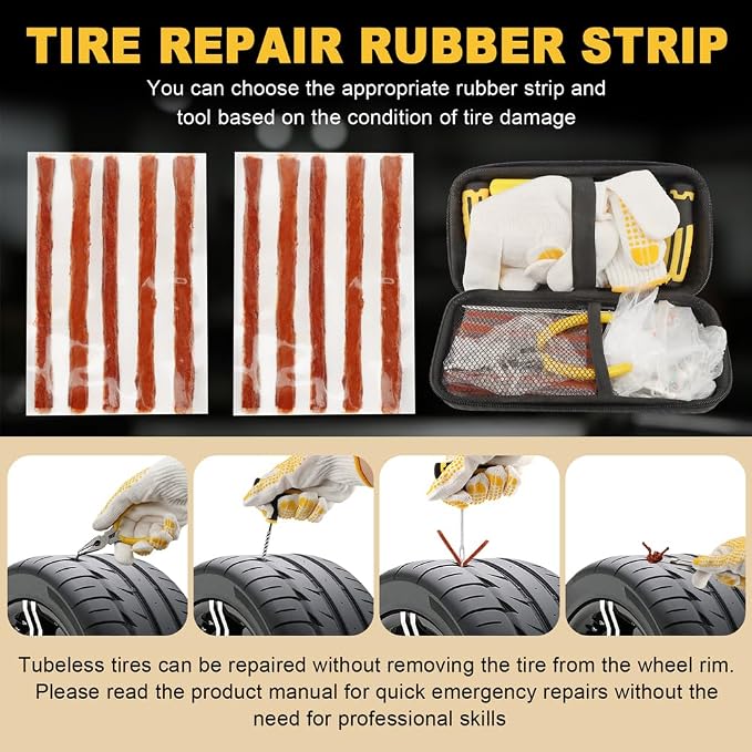 48Pcs Heavy Duty Tire Plug Kit, Off Road Emergency Puncture Repair for SUV, Truck, ATV, UTV, Tractor & Motorcycle, Fast Seal Tire Repair Kit with Tools