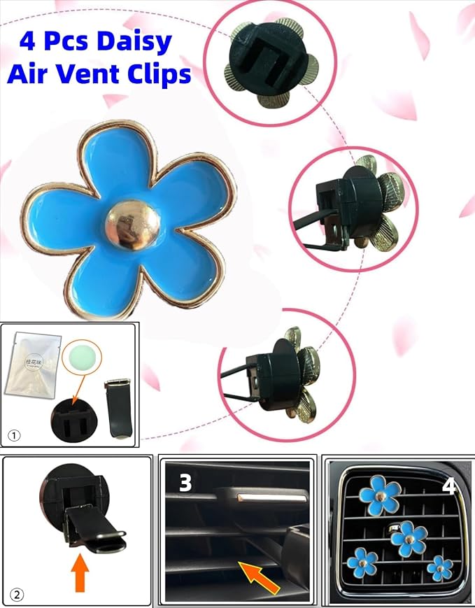11 pcs Bling Car Accessories Set for Women,Steering Wheel Cover,Sparkly Seat Belt Covers,Daisy Vent Clips,Bling Shift Cover,Car Cup Holder Coaster,Universal Fit Most Cars (Blue Diamond)
