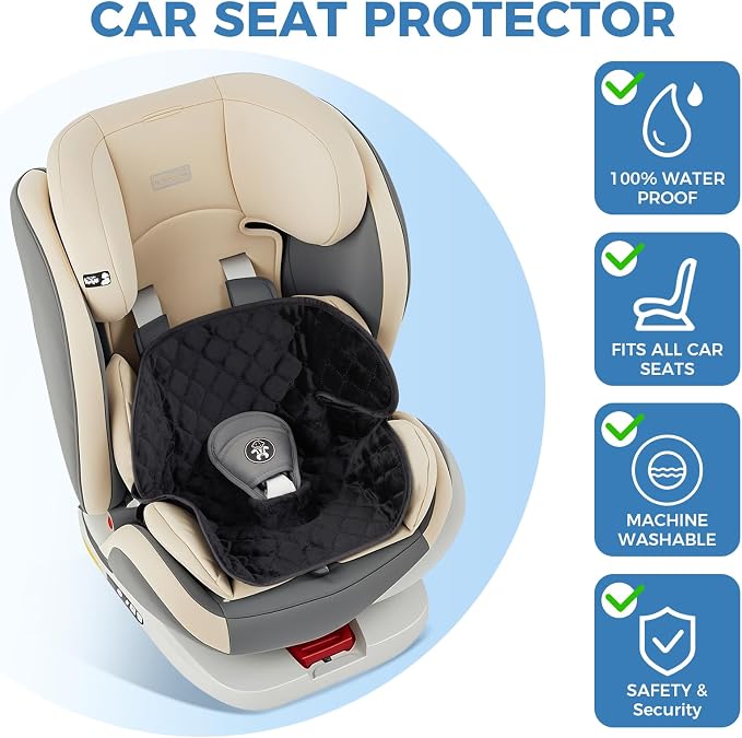 2 Pack Waterproof Piddle Pads, Potty Training Car Seat Protector & Reusable Liner – Non-Slip, Leak-Proof Cover for Car Seats, Strollers, High Chairs, Machine Washable (Black)