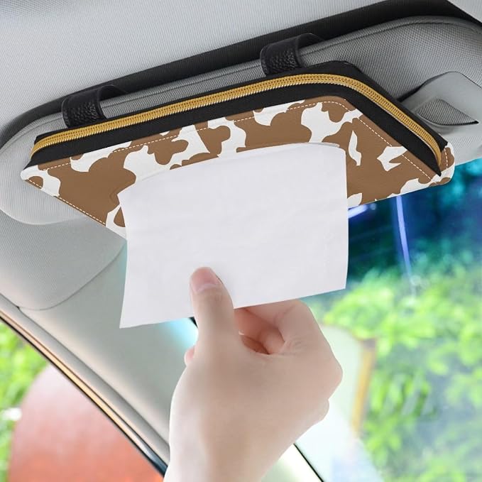 Brown Cow Car Tissue Box for Sun Visor Back Seat PU Leather Backseat Tissue Holder Car Visor Accessories Car Essentials