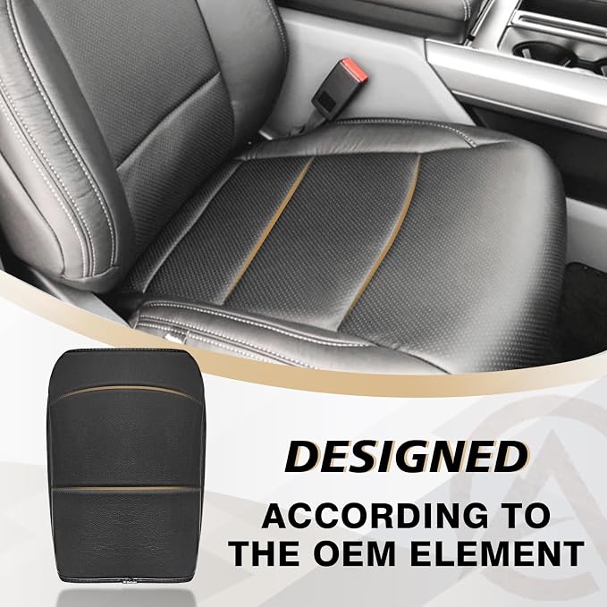 Muslogy Center Console Armrest Cover Fit for Ford F150 2021-2025 2026 Accessories, Comfort Armrest Pad Console Lid Cushion Vegan Leather Regular Thick(Bucket Seat ONLY)