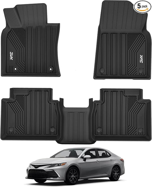 3W Floor Mats Fit Toyota Camry 2018-2024 FWD Only (Not for AWD), TPE All Weather Custom Fit Floor Liner, 1st and 2nd Row, Black(L/LE/SE/TRD/XLE/XSE)