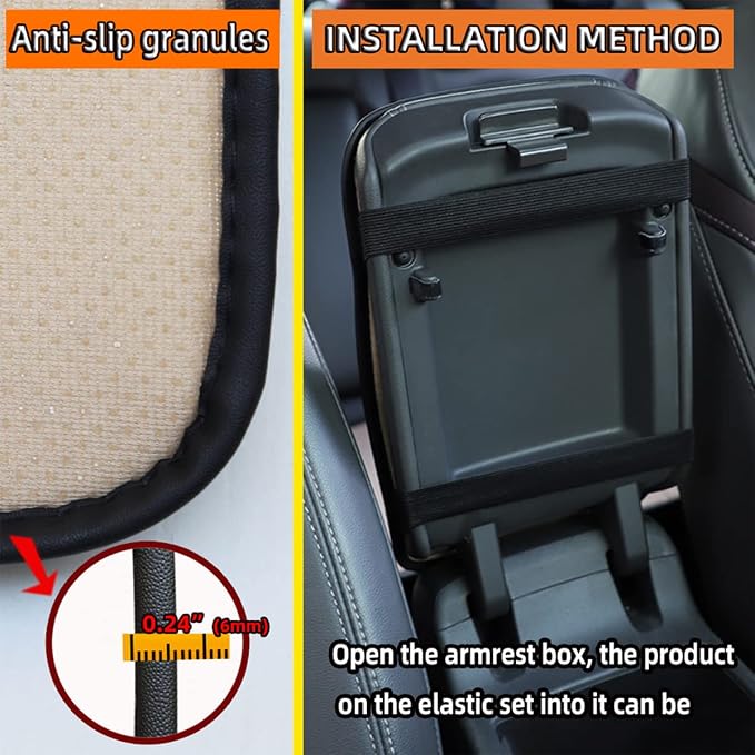 Auto Center Console Pad, PU Leather Car Center Console Box Cushion, Non Slip Soft Armrest Seat Box Cover, Waterproof Vehicle Armrest Protector for SUV, Truck, Car (Rhombic Lattice Red/Beige)