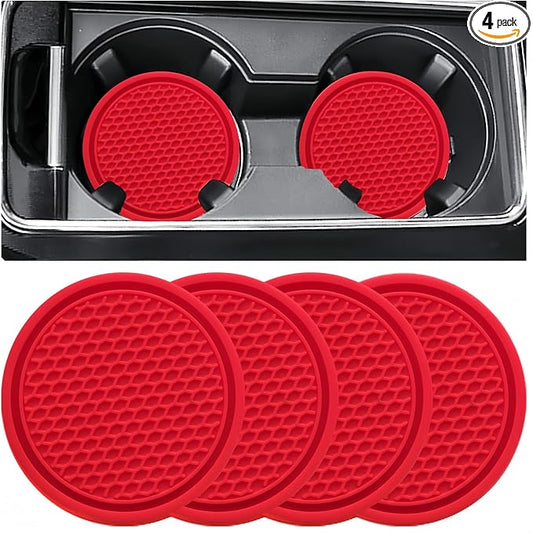 ZSDY Car Cup Coaster, 4PCS Universal Auto Non-Slip Cup Holder Embedded in Ornaments Silicone Coaster, Car Interior Accessories Sets, Red
