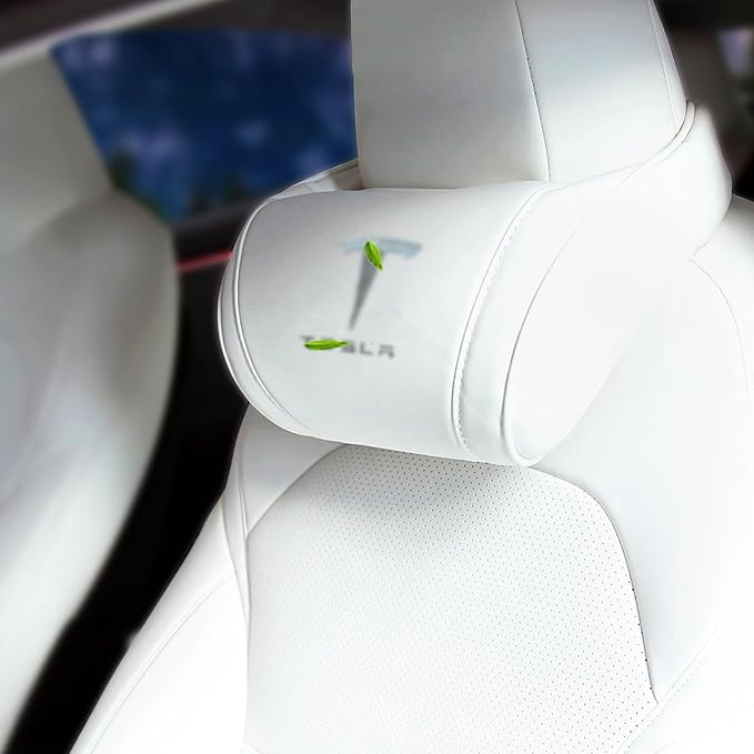 Car Headrest Neck Pillow Support Ergonomic, with Valve Stem Covers Accessory for Driving Seat Fatigue Relief Compatible with Model S X 3 Y & Cybertruck - 2 Pieces