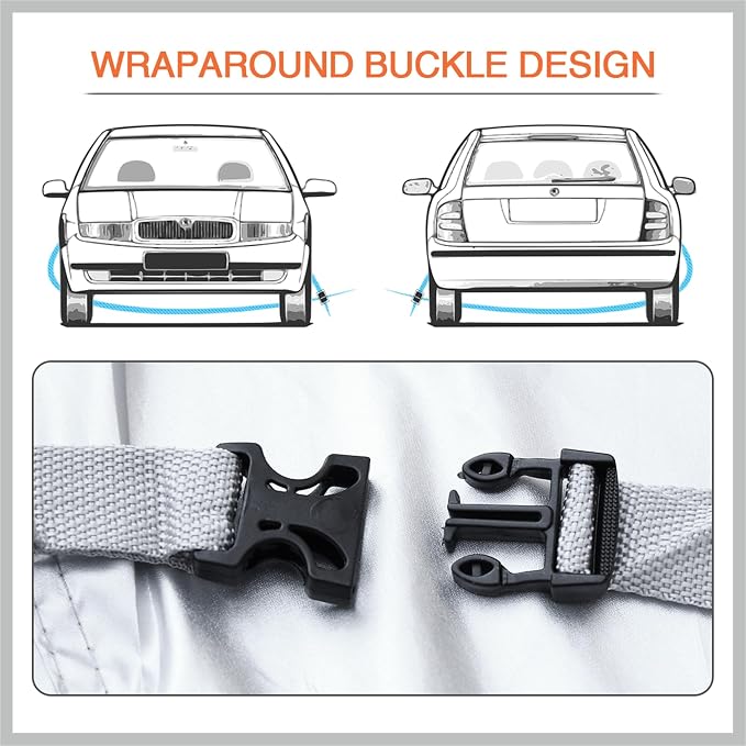 3XL Silver Tone 190T Car Cover Outdoor Weather Waterproof Scratch Rain Snow Heat Resistant W Mirror Pocket 490 x 180 x 160cm Replacement Car Parts