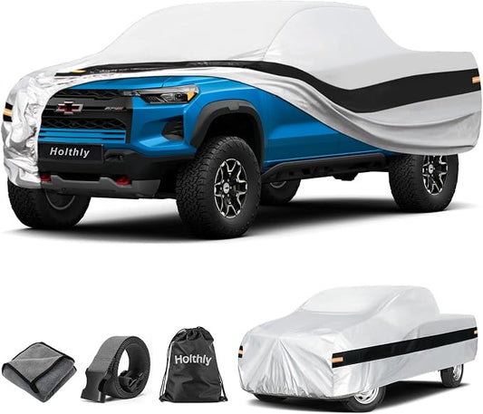 10 Layers Truck Cover Waterproof All Weather Custom Fit Chevrolet Colorado(2003-2026) Extended/Crew Cab Short Bed, Outdoor Full Exterior Pickup Car Cover Sun Rain Snow Ice Protection. Sliver