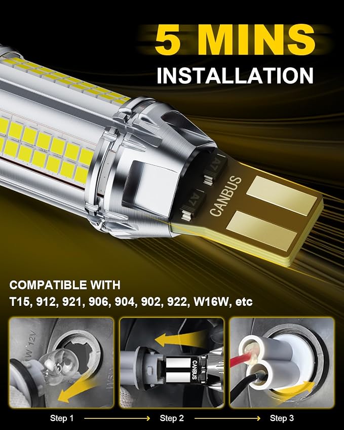 AUXITO 2026 Latest 921 LED Bulb Reverse Lights, 700% Super Bright 912 T15 LED Backup Light, CAN-Bus Error Free 906 922 W16W LED Bulbs for Reverse Back Up Marker Lights, 6500K White