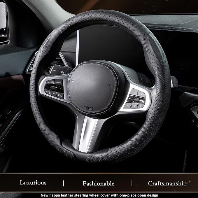 Aimato Car Steering Wheel Cover, Ultra-Thin Car Steering Wheel Cover,Comfortable & Breathable Microfiber,Universal Fit for Most Cars, Nappa Black