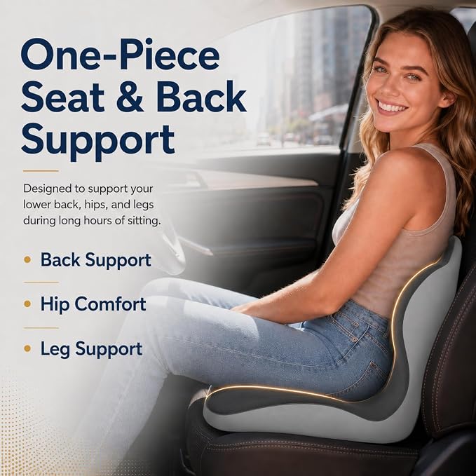Ergonomic Car Seat Cushion with Lumbar Support, Pressure-Responsive Memory Foam, Enhanced Pelvic Stability for Pressure Relief, Ideal for Long Driving, Office & Home (Gray)