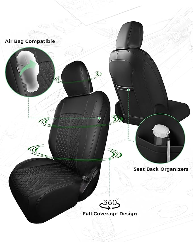 for Jeep Wrangler Seat Covers 4Door JL 2018 2019 2020 2021 2022 2023 2024 2025 2026, Custom Fit Car Seat Cover Full Set, Luxury Waterproof Leather Seat Protectors, Black, with Rear Cup Holder