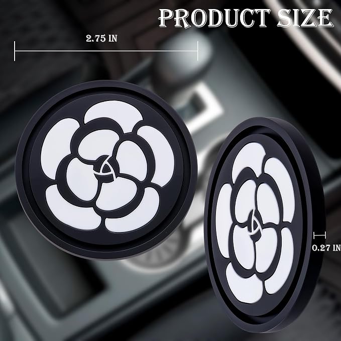 2 Pack Car Cup Holder Coaster – 2.75 Inch Non-Slip Silicone Drink Mat, Universal Fit for Cars, Trucks & SUVs – Cute Auto Accessories for Women & Girls (White Flower)