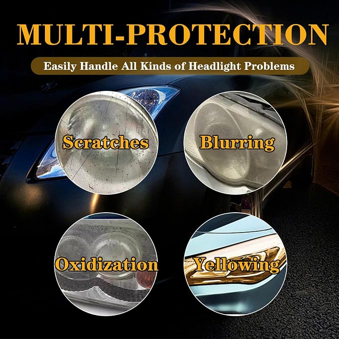Headlight Cleaner & Restoration Kit - Professional Headlight Lens Cleaner & Restorer for Yellowed, Oxidized & Hazy Headlights Instantly Restores Clarity & UV Protection for All Car Headlamp