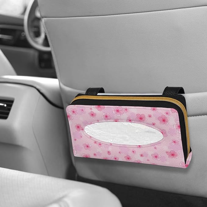 Cherry Blossoms Car Visor Napkin Box Automotive Tissue Holder Cherry Blossom Car Interior Accessories Multi Functional Tissue Case Holder